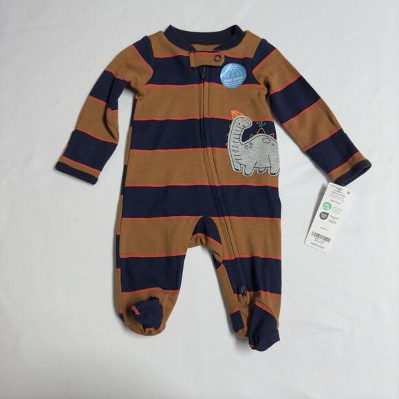 Carter's Dinosaur 2-Way Zipper Sleeper Brown Navy Blue Stripes Size Newborn - Picture 1 of 7